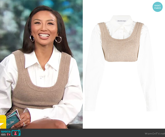 Alexander Wang Layered Poplin Crop Top worn by Jeannie Mai on Access Hollywood