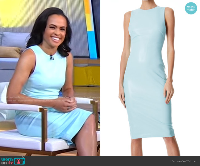 Alice + Olivia Delora Faux Leather Dress in Julep worn by Linsey Davis on Good Morning America