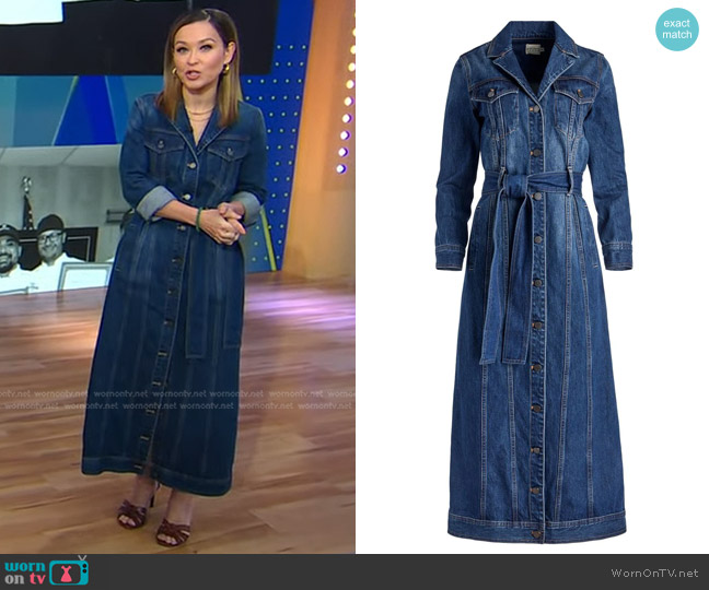 Alice + Olivia Daren Maxi Denim Jacket worn by Eva Pilgrim on Good Morning America