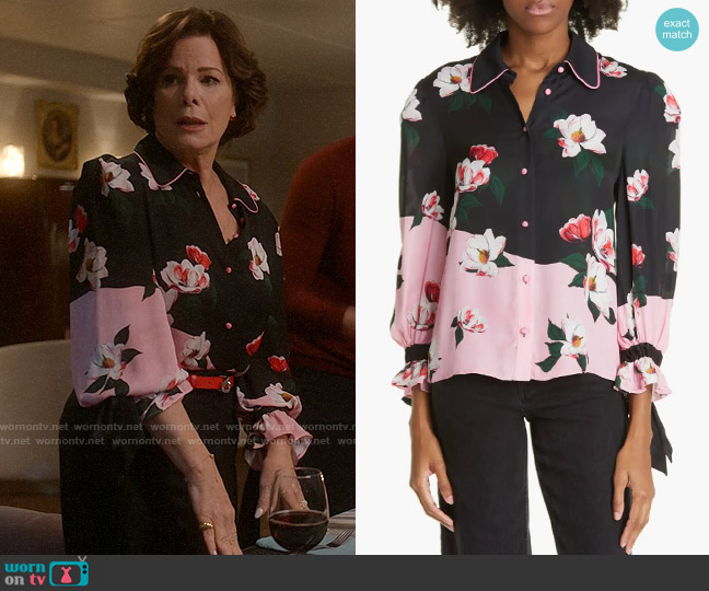 Alice + Olivia Willa Floral Blouse in After Dark worn by Margaret Wright (Marcia Gay Harden) on So Help Me Todd
