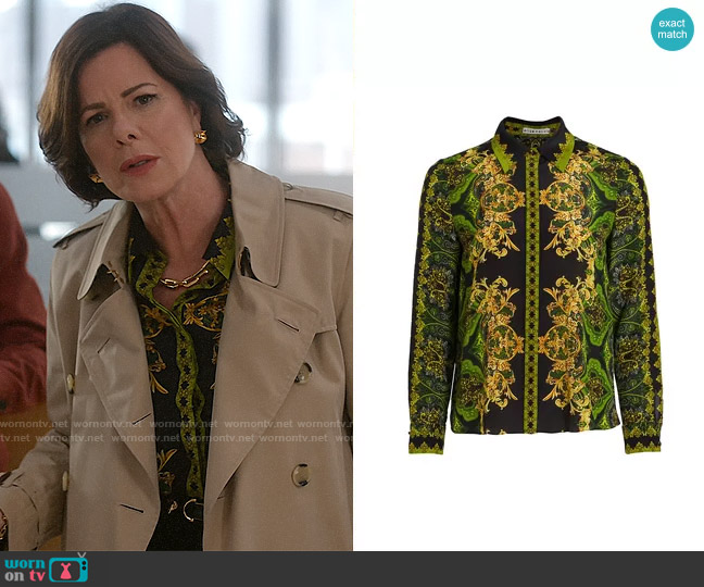 Alice + Olivia Willa Shirt in Rendezvous worn by Margaret Wright (Marcia Gay Harden) on So Help Me Todd