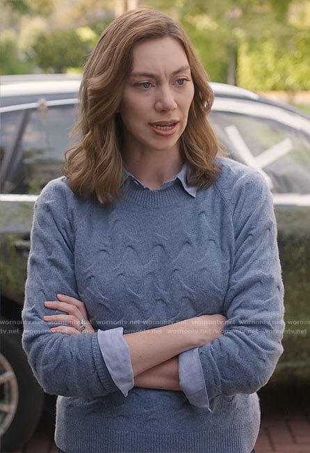 Allison’s blue textured sweater on So Help Me Todd
