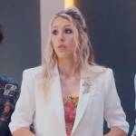 Alyssasays floral dress and white embellished blazer on Glamorous