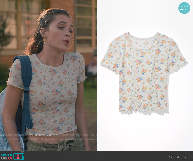 American Eagle Floral Waffle Baby Tee worn by (Harlan Drum) on Sweet Magnolias