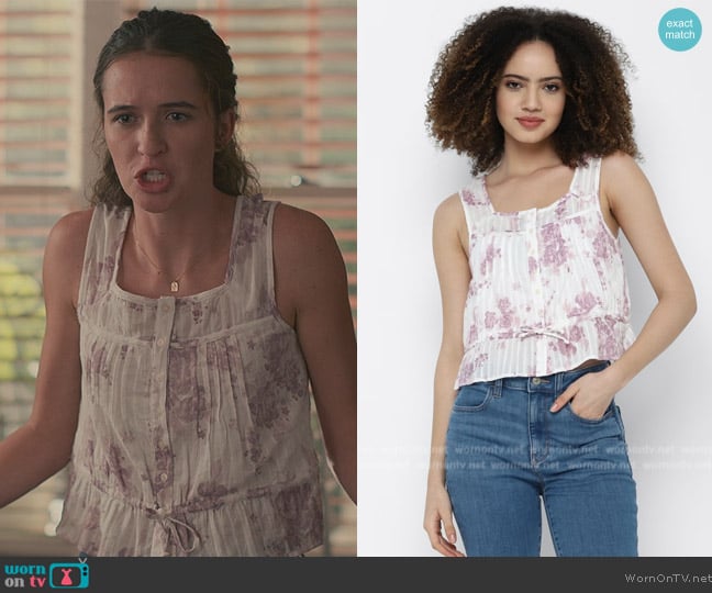 American Eagle Purple Floral Bubble Tank Top worn by (Harlan Drum) on Sweet Magnolias