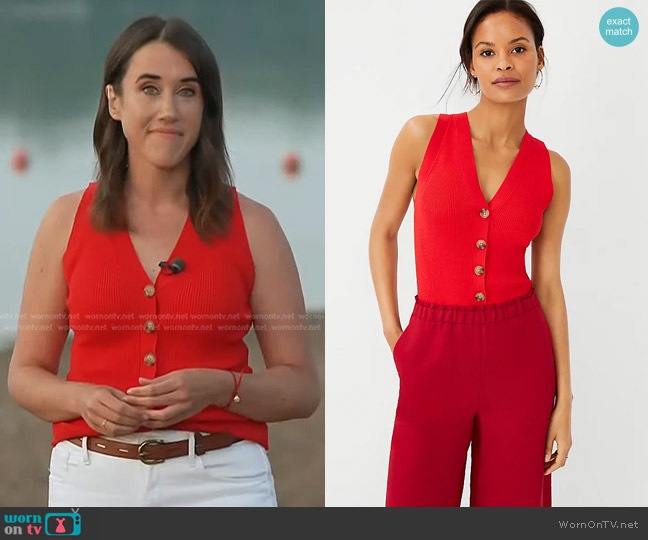 Ann Taylor Button Front V-Neck Sweater Shell worn by Maggie Vespa on Today