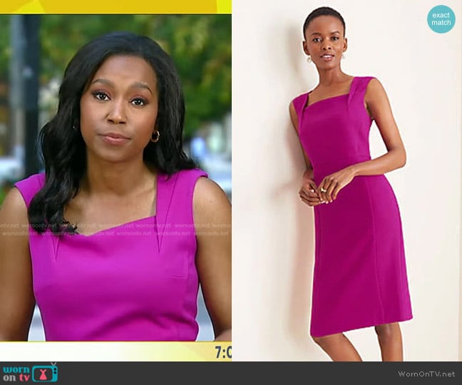 Ann Taylor Doubleweave Square Neck Sheath Dress worn by Rachel Scott on Good Morning America
