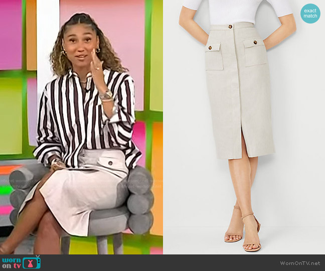 Ann Taylor Linen Blend Button Pocket Pencil Skirt worn by Ally Love on Today