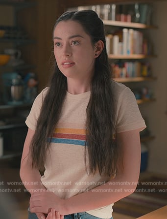Annie’s white rainbow stripe tee on Sweet Magnolias