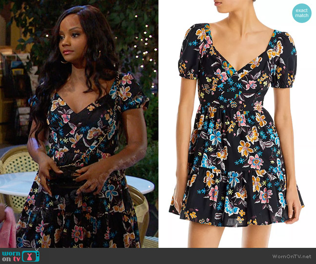 Aqua Cotton Floral Open Back Mini Dress worn by Chanel Dupree (Raven Bowens) on Days of our Lives