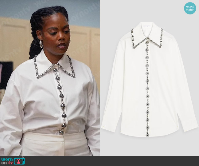 Area Embellished cotton-blend poplin shirt worn by Sabrina Hollins (Novi Brown) on Tyler Perrys Sistas