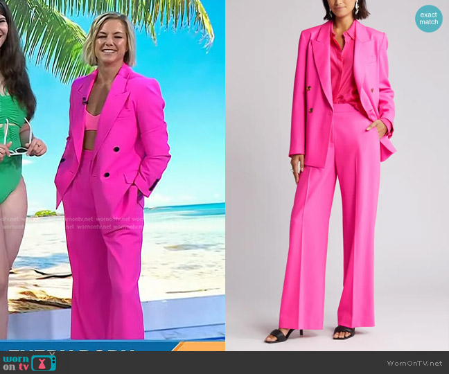 Argent Peaked Lapel Crepe Blazer in Bright Pink worn by Liz Baker Plosser on Today