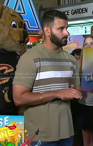Ashan Singh’s khaki striped tee on Good Morning America