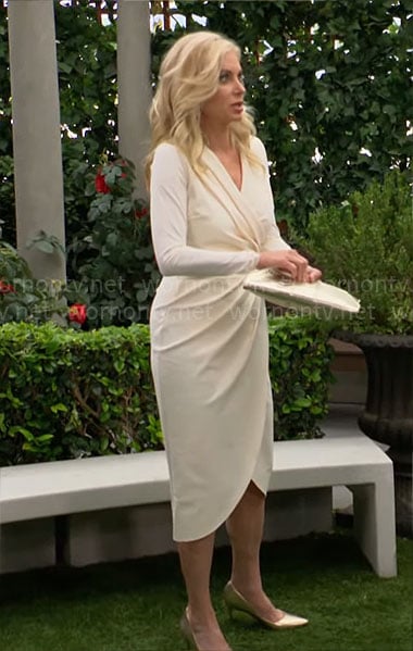 Ashley’s ivory long sleeve faux wrap dress on The Young and the Restless