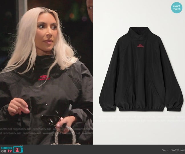 Balenciaga Oversized embroidered shell track jacket worn by Kim Kardashian (Kim Kardashian) on The Kardashians