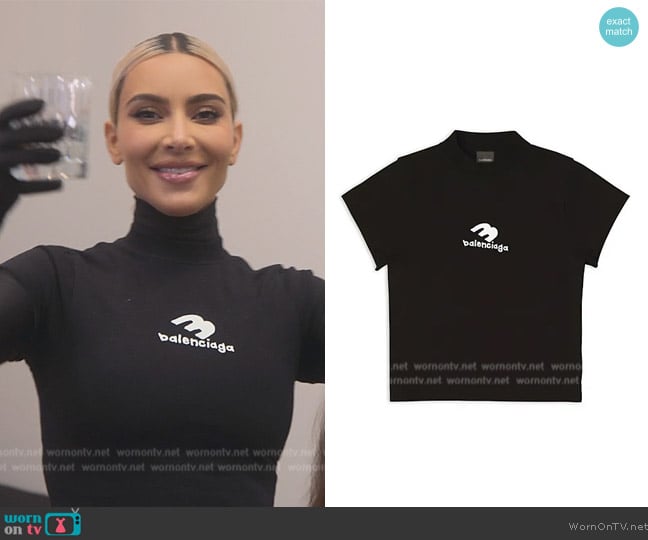 Balenciaga Hand drawn 3B Bal Shrunk T-shirt worn by Kim Kardashian (Kim Kardashian) on The Kardashians