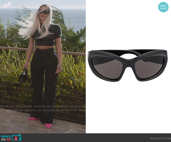 Balenciaga Tinted-lens cat-eye sunglasses worn by Kim Kardashian (Kim Kardashian) on The Kardashians