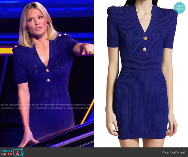 Balmain V-Neck Rib-Knit Mini-Dress worn by Sara Haines on The Chase