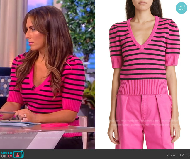 Baum Und Pferdgarten Chambrie Stripe V-Neck Sweater worn by Alyssa Farah Griffin on The View