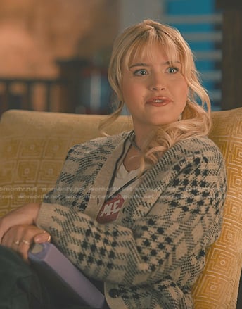 Beige plaid cardigan on Sweet Magnolias