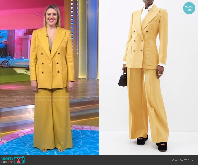 Bella Freud Bianca Jacket in Camel worn by Greta Gerwig on Good Morning America
