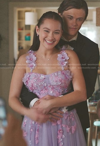 Belly’s lilac floral applique tulle gown on The Summer I Turned Pretty