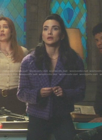 Bess’s purple checked cropped jacket on Nancy Drew