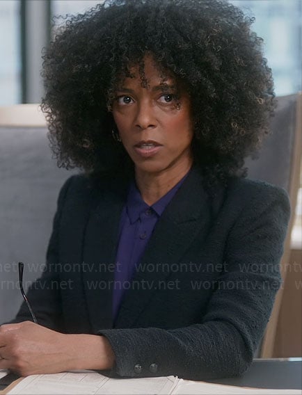 Beverly’s black tweed blazer on So Help Me Todd