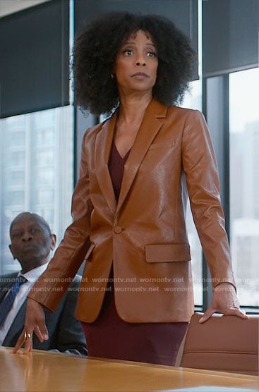 Beverly’s brown leather blazer on So Help Me Todd