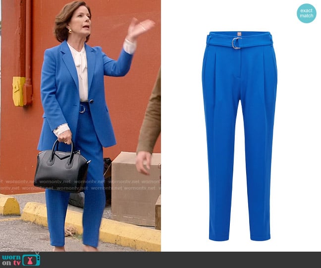 BOSS Regular Fit Crepe Trousers with Paper Bag Waist worn by Margaret Wright (Marcia Gay Harden) on So Help Me Todd