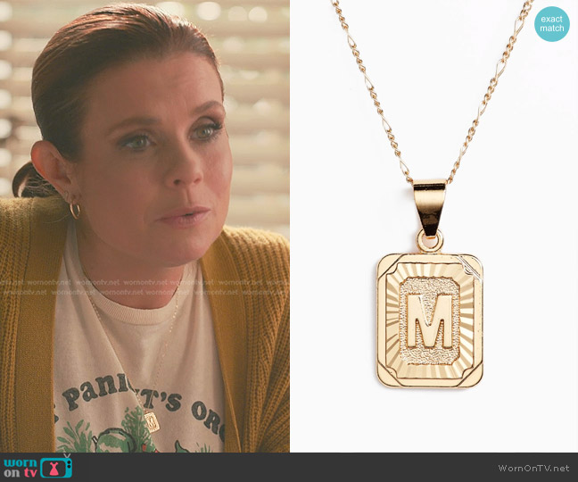 Bracha Initial M Pendant Necklace worn by Maddie Townsend (JoAnna Garcia Swisher) on Sweet Magnolias