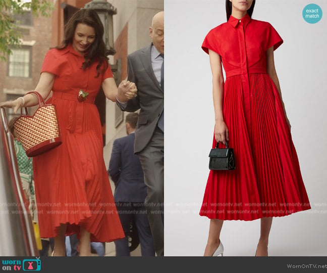 Brandon Maxwell Pleated Button up Shirt Dress worn by Charlotte York (Kristin Davis) on And Just Like That