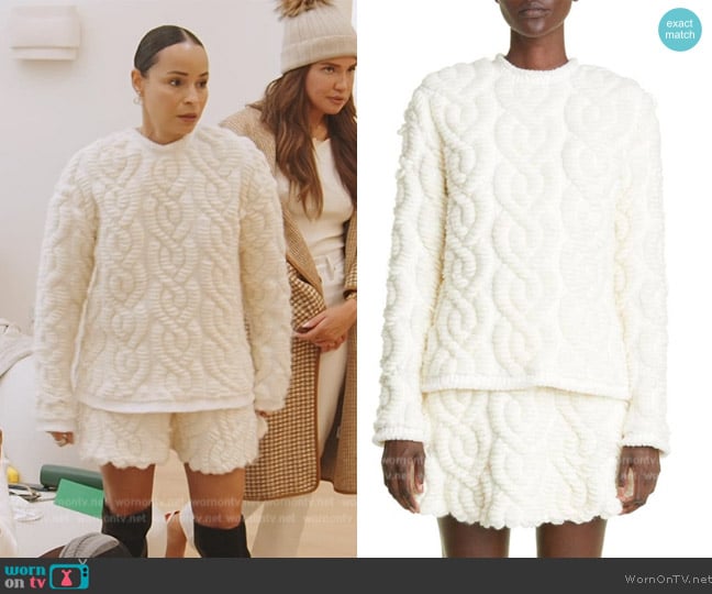 Brandon Maxwell Sarabeth Cable Jacquard Crewneck Sweater worn by Sai De Silva on The Real Housewives of New York City