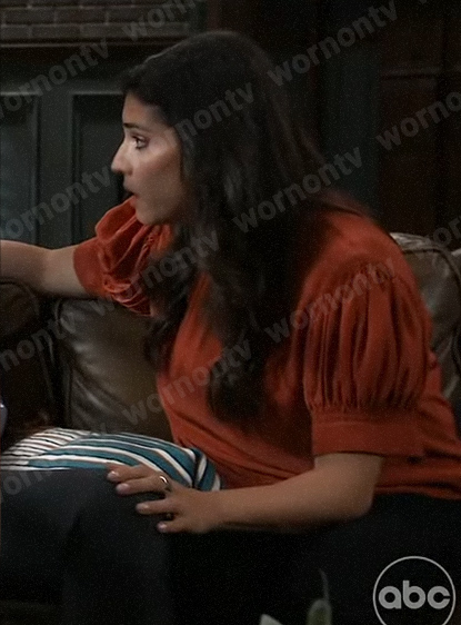 Brook Lynn’s red puff sleeve top on General Hospital
