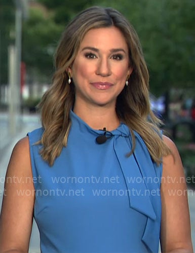 Caitlin Huey Burns’s blue tie neck dress on CBS Mornings
