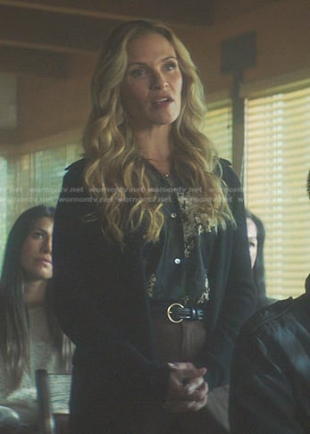 Callie’s black floral blouse on Nancy Drew
