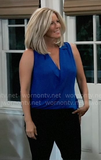 Carly’s blue wrap front top on General Hospital
