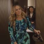 Carrie’s blue printed dress on And Just Like That