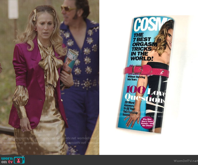 Aquazzura Mistress 105mm metallic-effect sandals worn by Carrie Bradshaw (Sarah Jessica Parker) on And Just Like That