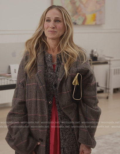 Carrie’s gray plaid coat on And Just Like That