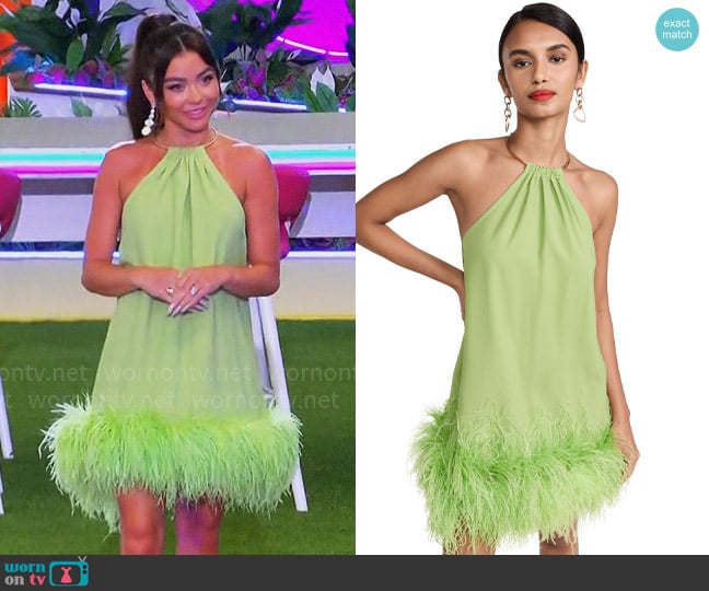 Cult Gaia Reeves Feather Dress in Mantis worn by Sarah Hyland on Love Island USA