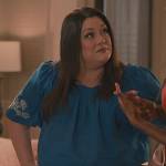Dana’s blue floral embroidered top on Sweet Magnolias