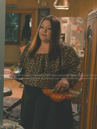 Dana’s leopard ruffle top on Sweet Magnolias