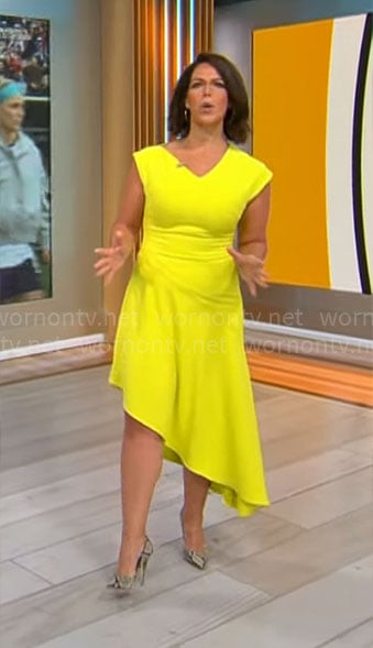 Dana Jacobson’s yellow asymmetric dress on CBS Mornings
