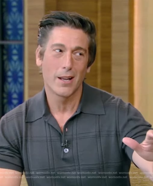 David Muir’s gray plaid polo on Live with Kelly and Mark