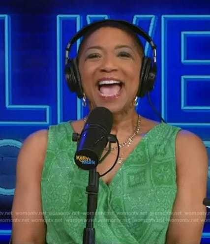 Deja Vu’s green patchwork print wrap dress on Live with Kelly and Mark