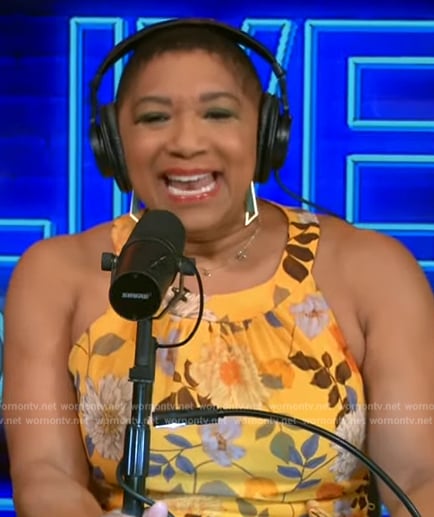 Deja Vu’s yellow floral print halter dress on Live with Kelly and Mark