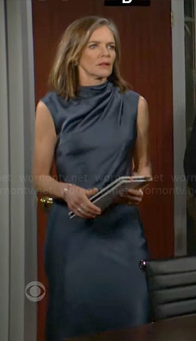 Diane’s blue draped satin dress on The Young and the Restless
