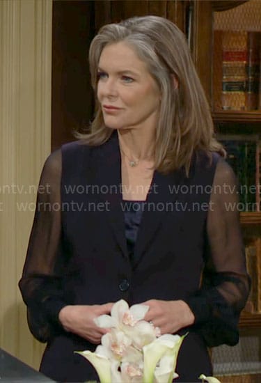 Diane’s navy blazer with sheer sleeves on The Young and the Restless