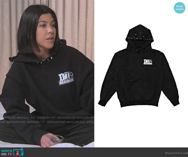 DTA Records Studded Hoodie worn by Kourtney Kardashian (Kourtney Kardashian) on The Kardashians
